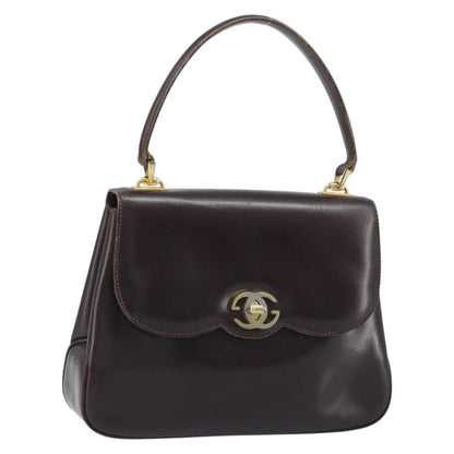 Gucci GUCCI Hand Bag Leather Brown Gold Authentic BAZ167