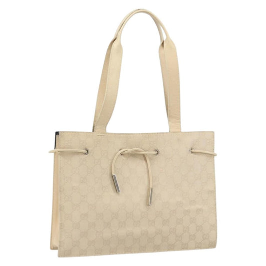Gucci GUCCI GG Canvas Tote Bag Beige Silver 002 1053 Authentic 170373