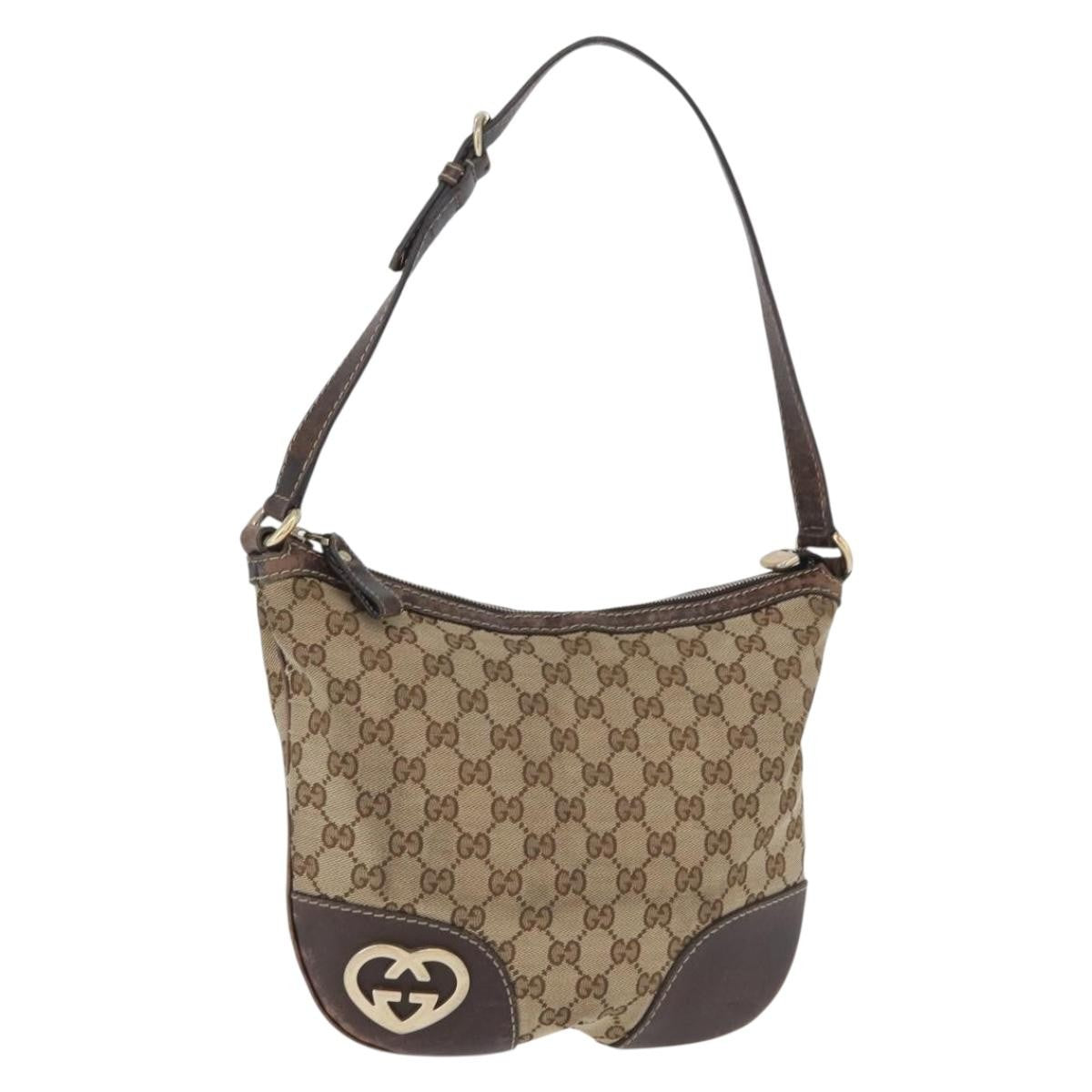 Gucci GUCCI GG Canvas Shoulder Bag Beige Gold 257072 Authentic gh1853