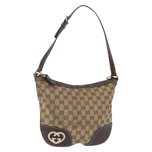 Gucci GUCCI GG Canvas Shoulder Bag Beige Gold 257072 Authentic gh1853