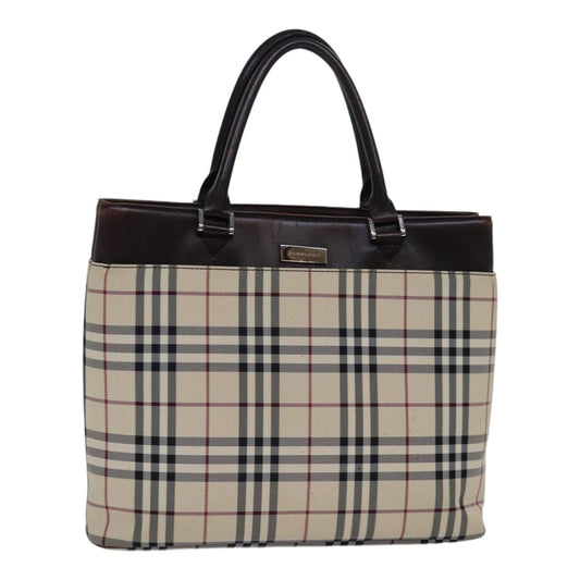Burberry BURBERRY Nova Check Hand Bag Nylon Beige Silver Authentic 85862