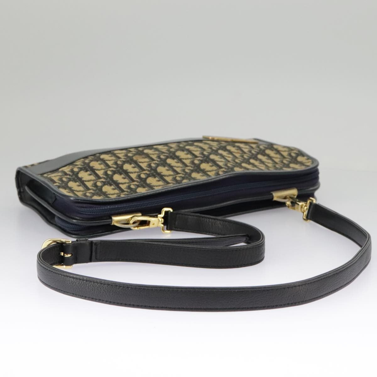 Dior Christian Dior Trotter Canvas Shoulder Bag Navy Gold Authentic 98475
