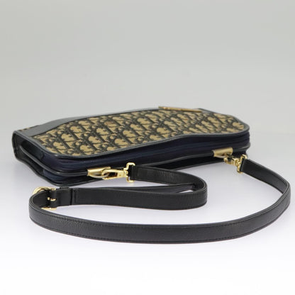 Dior Christian Dior Trotter Canvas Shoulder Bag Navy Gold Authentic 98475