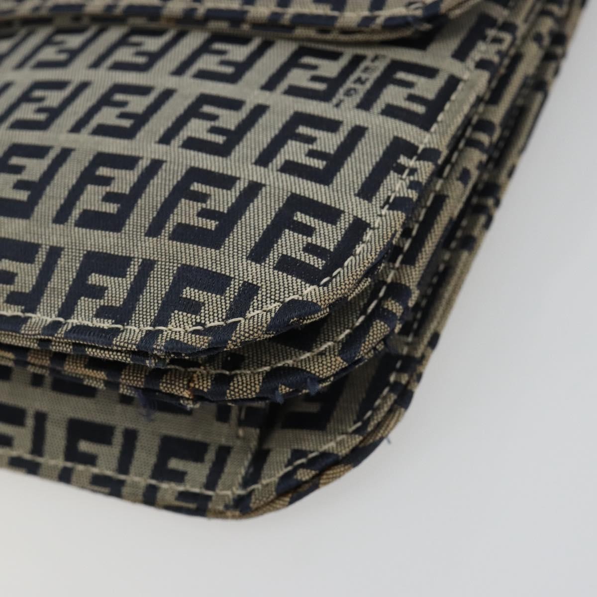 Fendi FENDI Zucchino Canvas Shoulder Bag Navy Silver Authentic 182201V