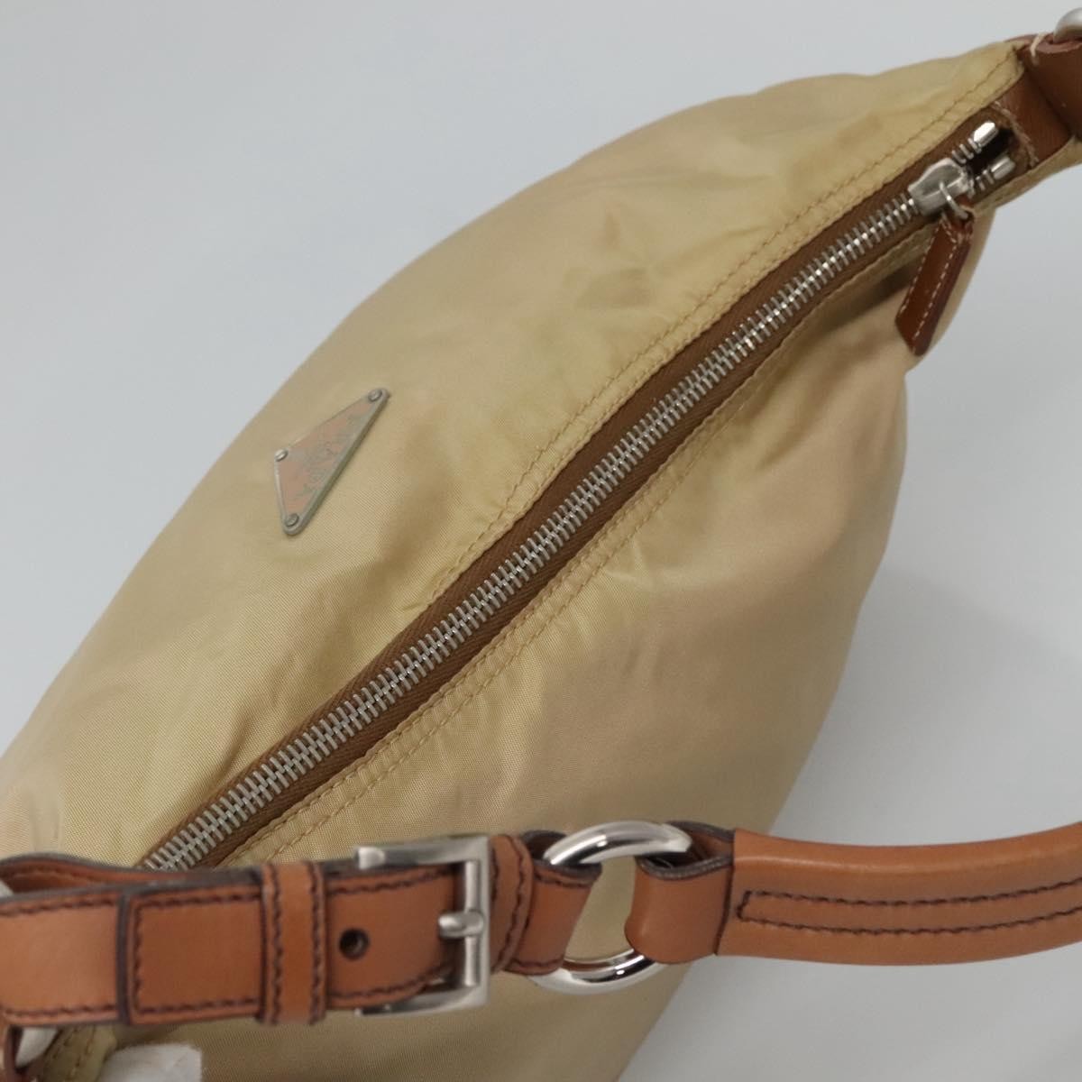 Prada PRADA Shoulder Bag Nylon Beige Silver Authentic 120393