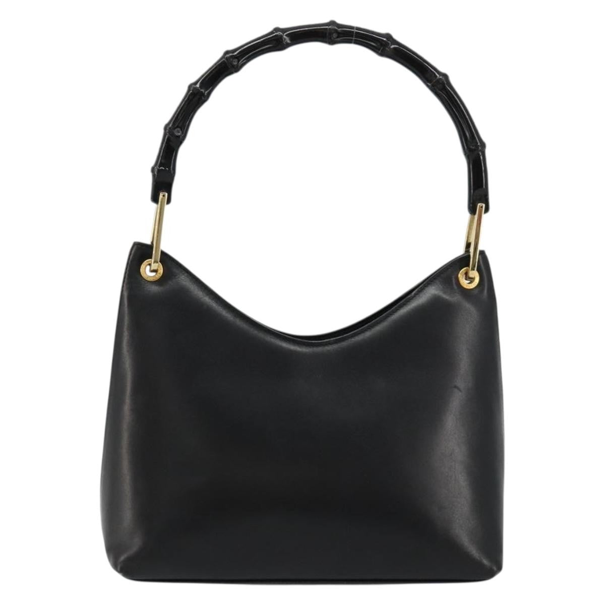 Gucci GUCCI Bamboo Shoulder Bag Leather Black Gold 001 3008 Authentic 182382