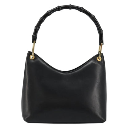 Gucci GUCCI Bamboo Shoulder Bag Leather Black Gold 001 3008 Authentic 182382