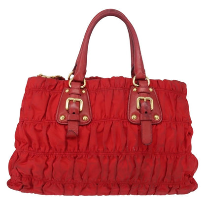 Prada PRADA Hand Bag Nylon Leather 2way Red Gold Authentic 155077