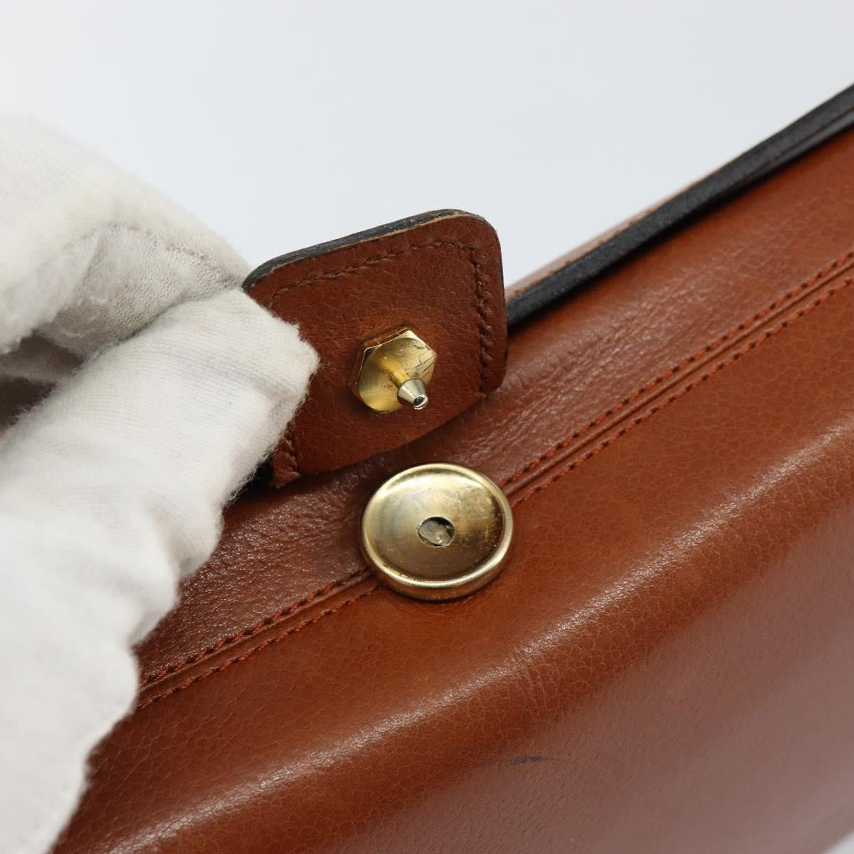 Dior Christian Dior Shoulder Bag Leather Brown Gold Authentic hk3117