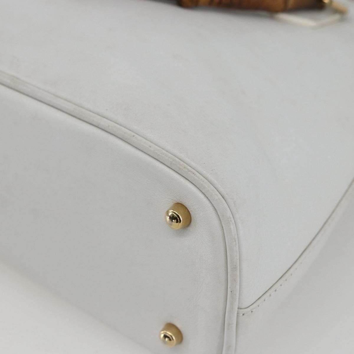 Gucci GUCCI Bamboo Hand Bag Leather White Gold Authentic ki6188
