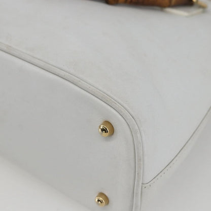 Gucci GUCCI Bamboo Hand Bag Leather White Gold Authentic ki6188