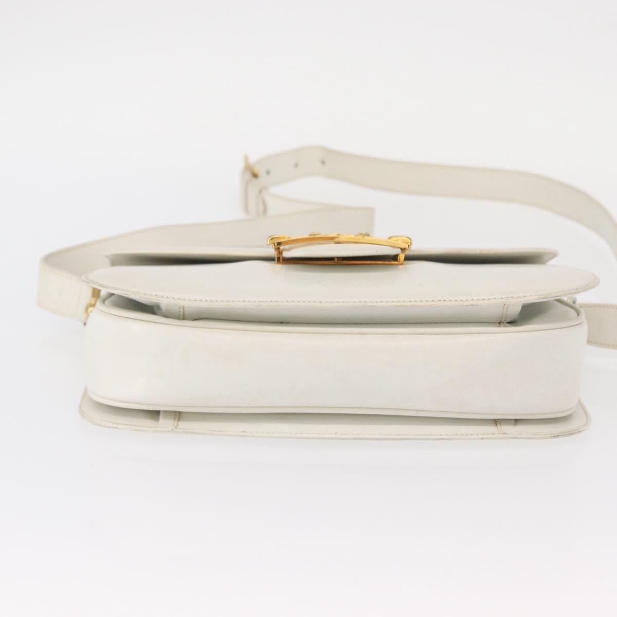 Celine CELINE Shoulder Bag Leather White Gold Authentic yk19773