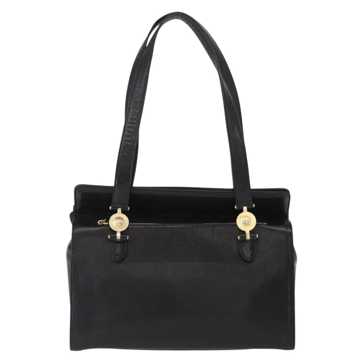 Versace VERSACE Tote Bag Leather Black Gold Authentic BA8013