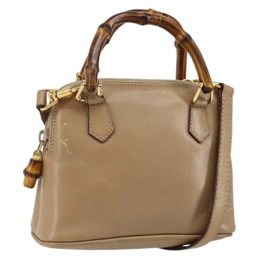 Gucci GUCCI Bamboo Hand Bag Leather 2way Beige Gold 007 2865 0231 Authentic 143591