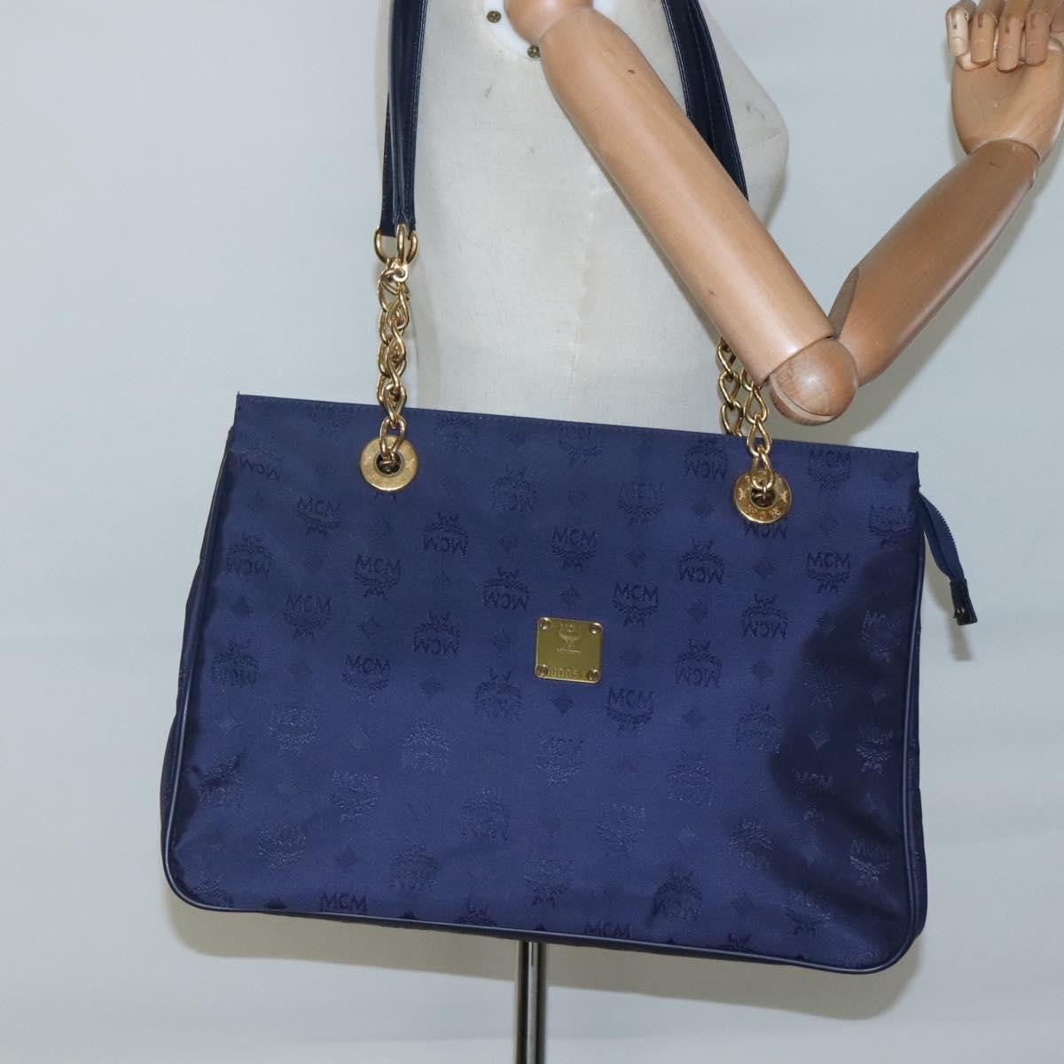 MCM MCM Logogram Vicetos Shoulder Bag Nylon Navy Gold Authentic 127085