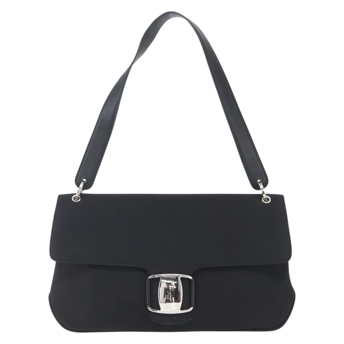 Salvatore Ferragamo Salvatore Ferragamo Vala Shoulder Bag Nylon Black Silver Authentic 162155