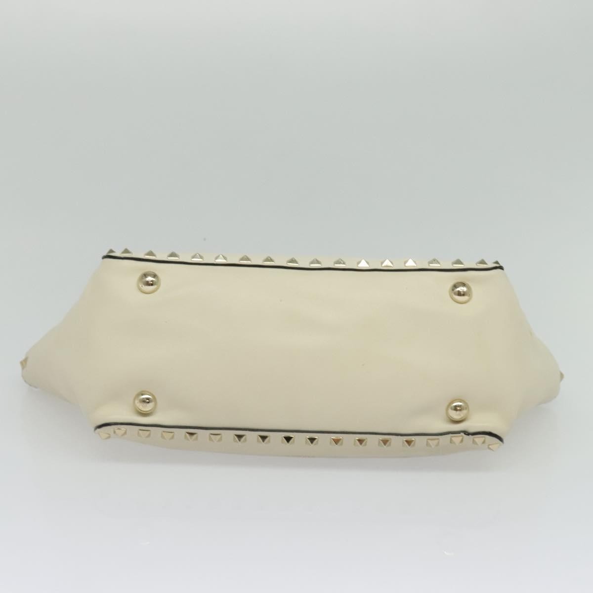 Valentino VALENTINO Studs Tote Bag Leather White Gold Authentic BA3903