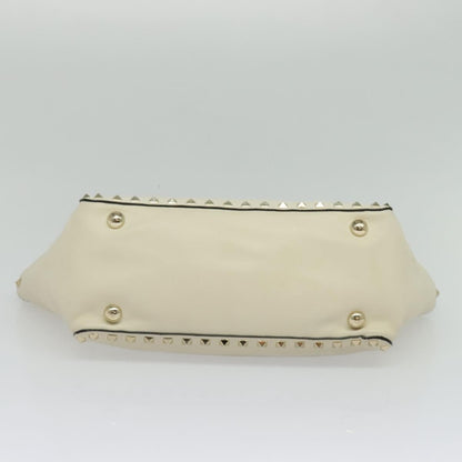 Valentino VALENTINO Studs Tote Bag Leather White Gold Authentic BA3903