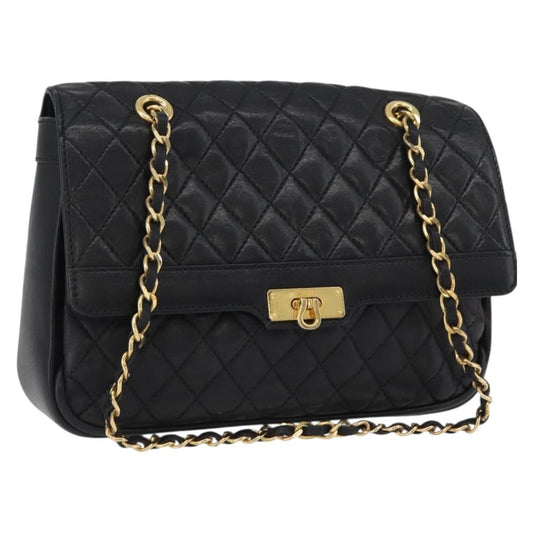 BALLY BALLY Chain Shoulder Bag Leather Black Gold Authentic BA10906
