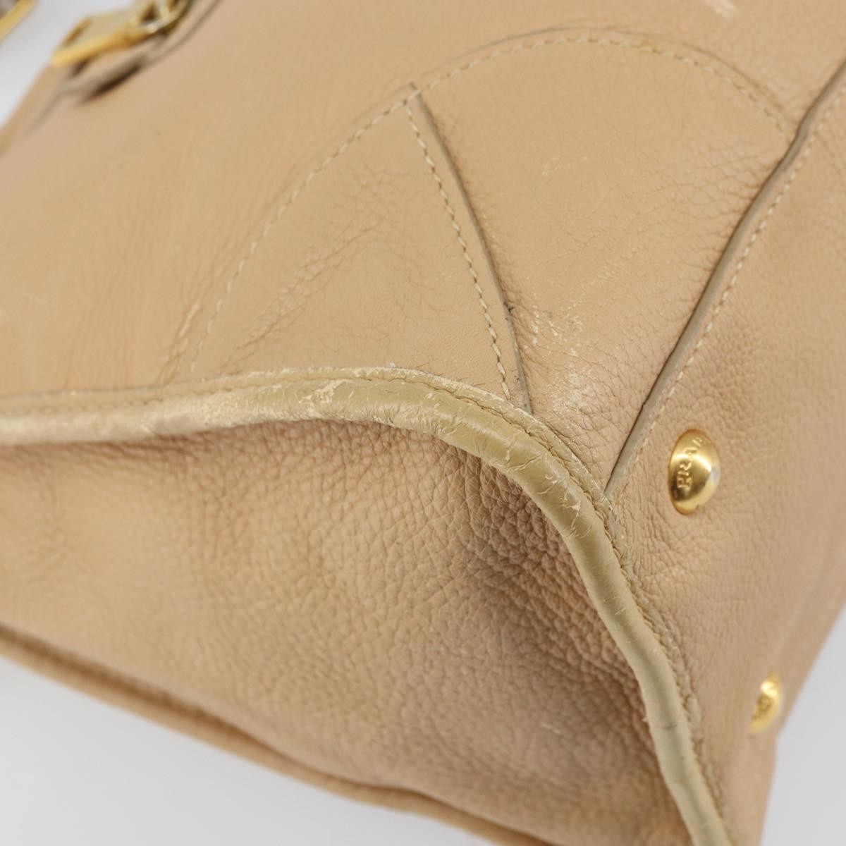 Prada PRADA Hand Bag Leather 2way Beige Gold Authentic ka1190