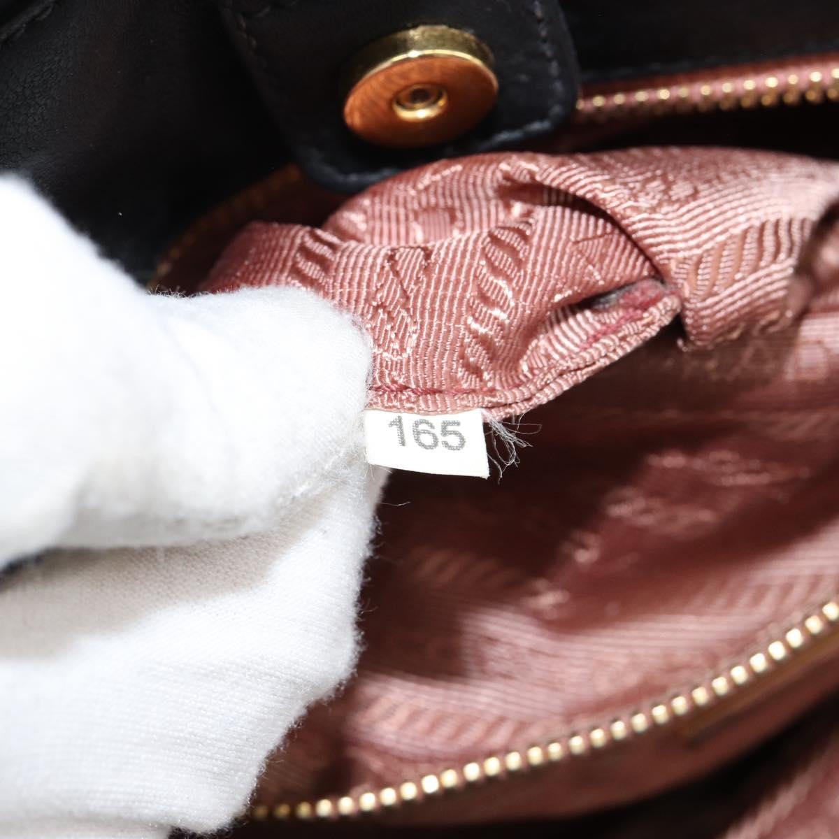 Prada PRADA ribbon Hand Bag Nylon Leather Black Gold Authentic 153236