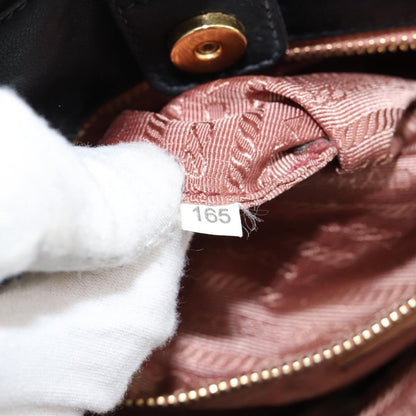 Prada PRADA ribbon Hand Bag Nylon Leather Black Gold Authentic 153236
