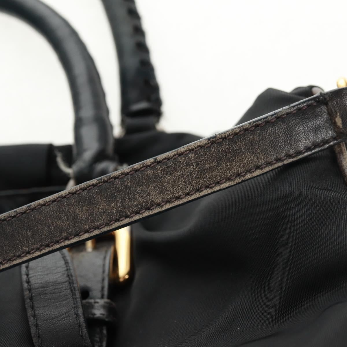Prada PRADA Hand Bag Nylon 2way Black Gold Authentic 160520