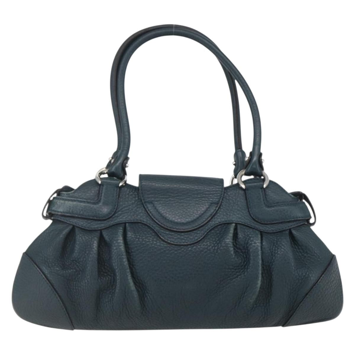 Salvatore Ferragamo Salvatore Ferragamo Gancini Hand Bag Leather Green Silver Authentic 157002