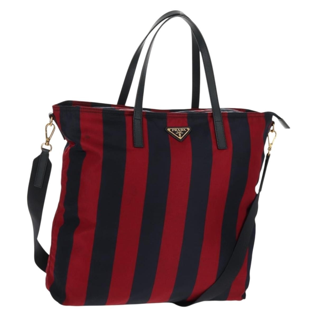 Prada PRADA Tote Bag Nylon 2way Red Navy gold Authentic 158700