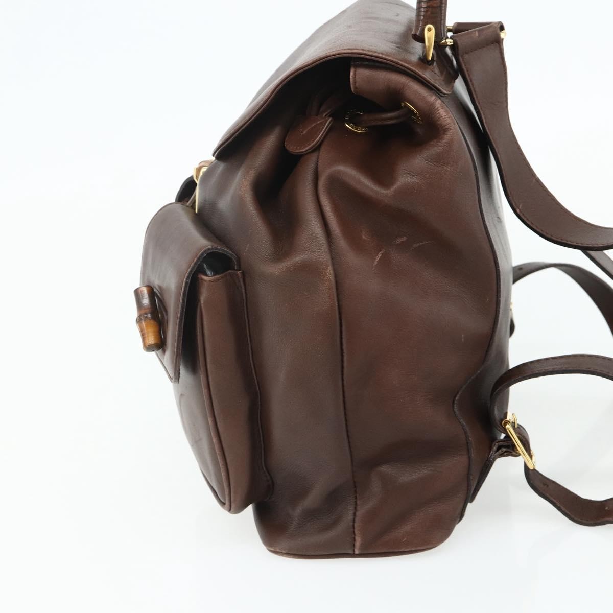 Gucci GUCCI Bamboo Backpack Leather Brown Gold 003 58 0016 Authentic 178057 Bag