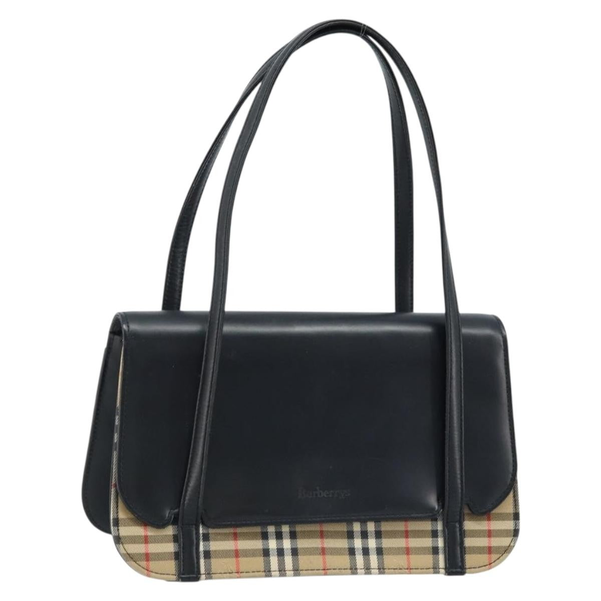 Burberrys Burberrys Nova Check Hand Bag Leather Black Silver Authentic ep13393