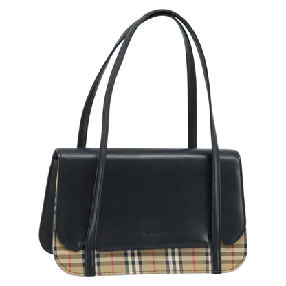 Burberrys Burberrys Nova Check Hand Bag Leather Black Silver Authentic ep13393