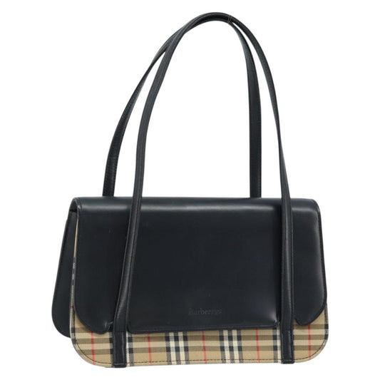 Burberrys Burberrys Nova Check Hand Bag Leather Black Silver Authentic ep13393
