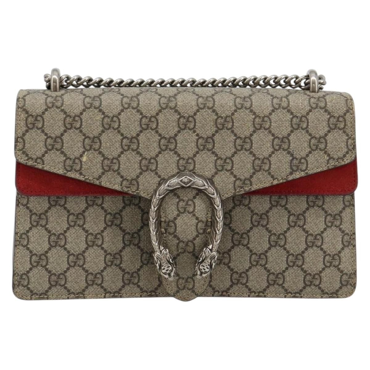 Gucci GUCCI GG Supreme Dionysus Chain Shoulder Bag PVC Beige Silver 400249 Authentic 165253
