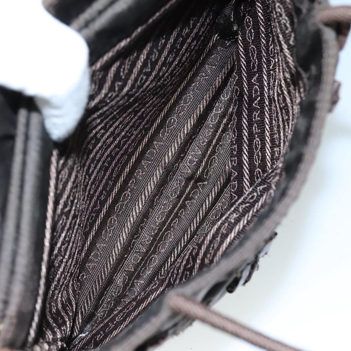 Prada PRADA Hand Bag Nylon Brown Silver Authentic bs20899