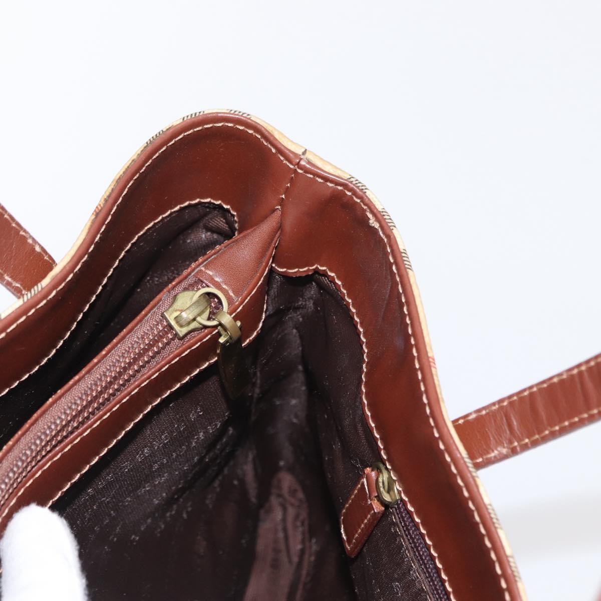 Burberry BURBERRY Nova Check Hand Bag PVC Beige Gold Authentic BA9597