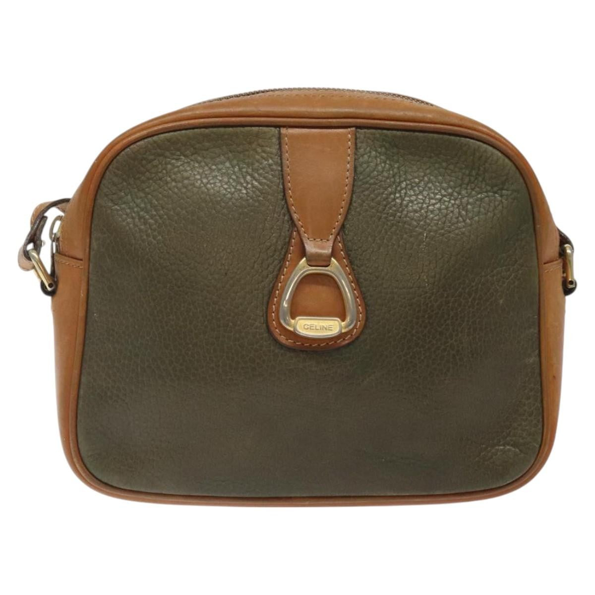 Celine CELINE Shoulder Bag Leather Khaki Gold Authentic bs25384