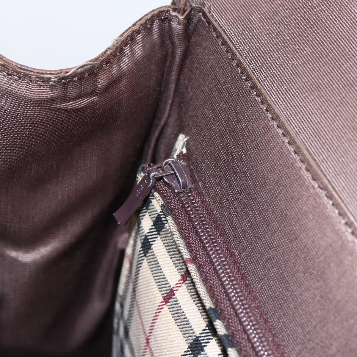 Burberry BURBERRY Hand Bag Leather Brown Silver Authentic BA10747