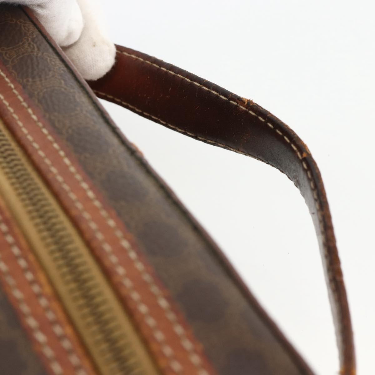 Celine CELINE Macadam Canvas Vanity Hand Bag PVC Leather Brown Gold Authentic ka2851