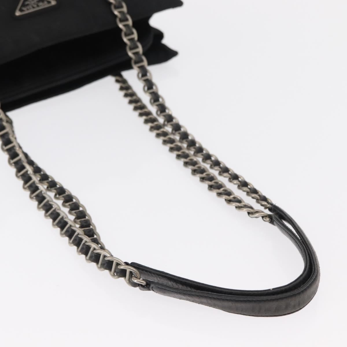 Prada PRADA Chain Shoulder Bag Nylon Black Silver Authentic 153059