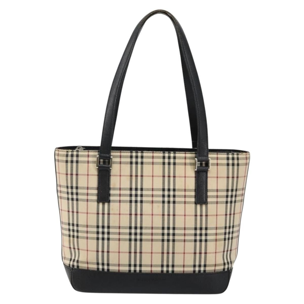 Burberry BURBERRY Nova Check Tote Bag Canvas Beige Silver Authentic BA5979