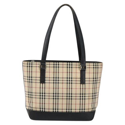 Burberry BURBERRY Nova Check Tote Bag Canvas Beige Silver Authentic BA5979