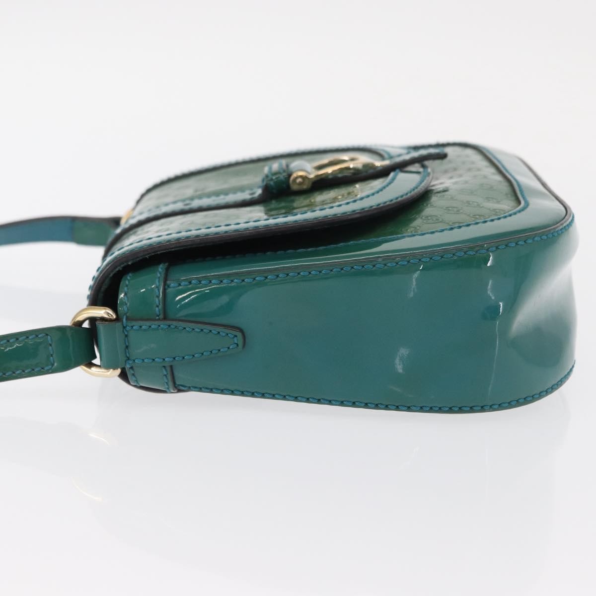 Gucci GUCCI Micro GG Canvas Shoulder Bag Enamel Outlet Turquoise Blue Gold Authentic ka641