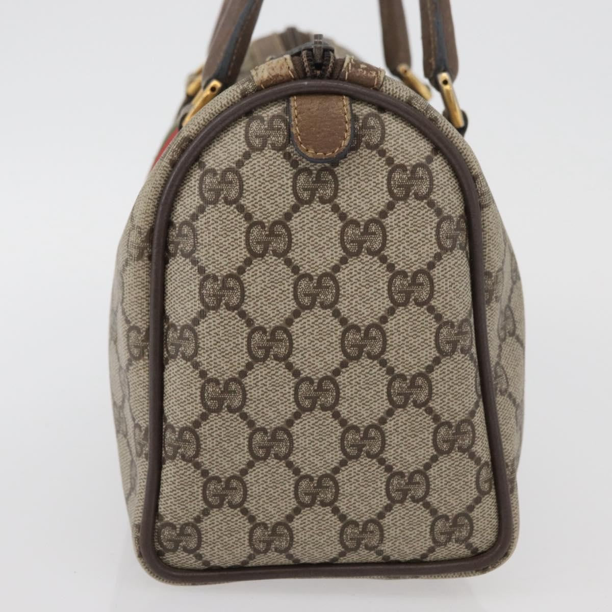 Gucci GUCCI GG Supreme Web Sherry Line Boston Bag PVC Beige Gold 40 02 006 Authentic BAZ556