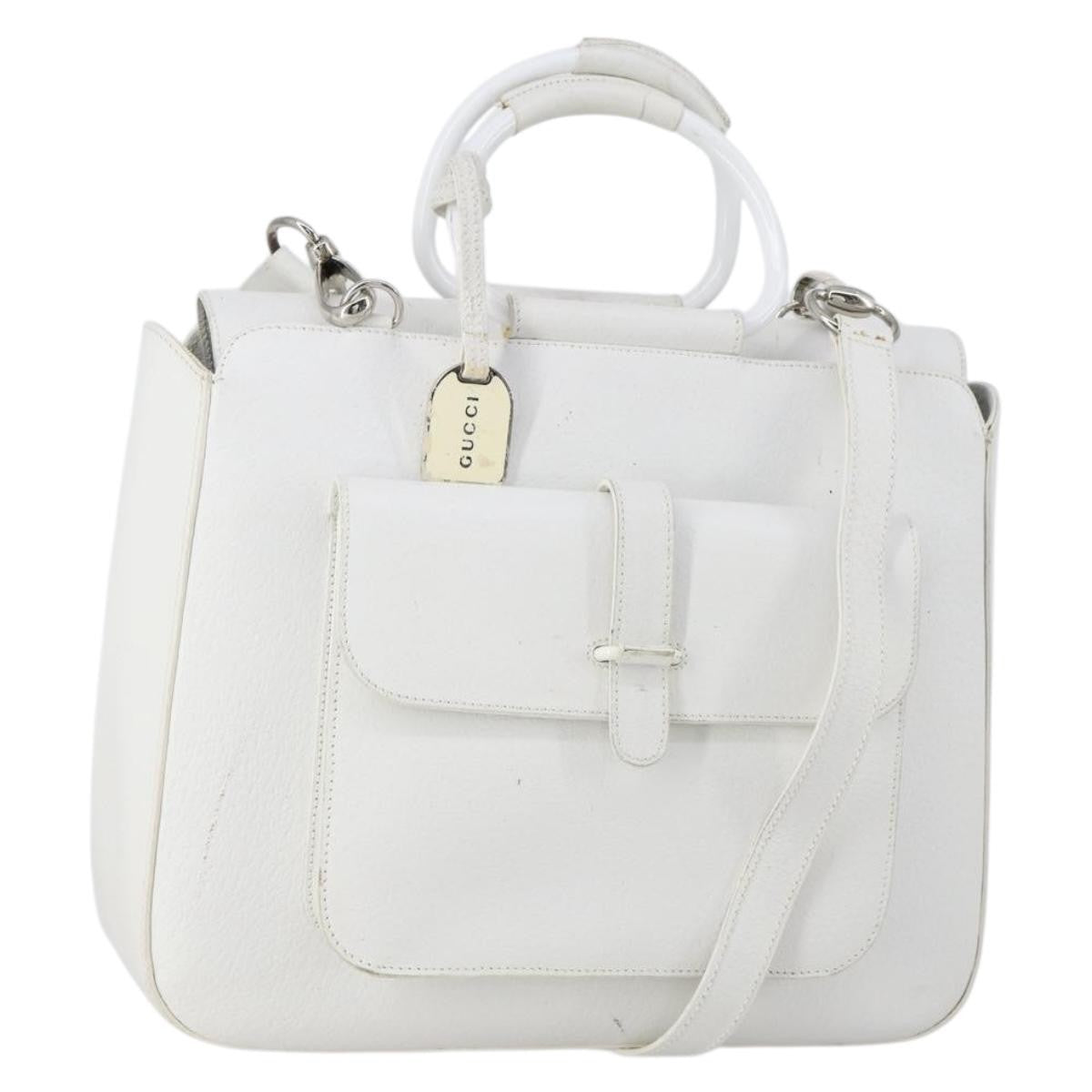 Gucci GUCCI Hand Bag Leather 2way White Silver 000 2058 0307 5 Authentic ep11566
