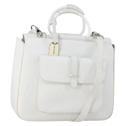 Gucci GUCCI Hand Bag Leather 2way White Silver 000 2058 0307 5 Authentic ep11566