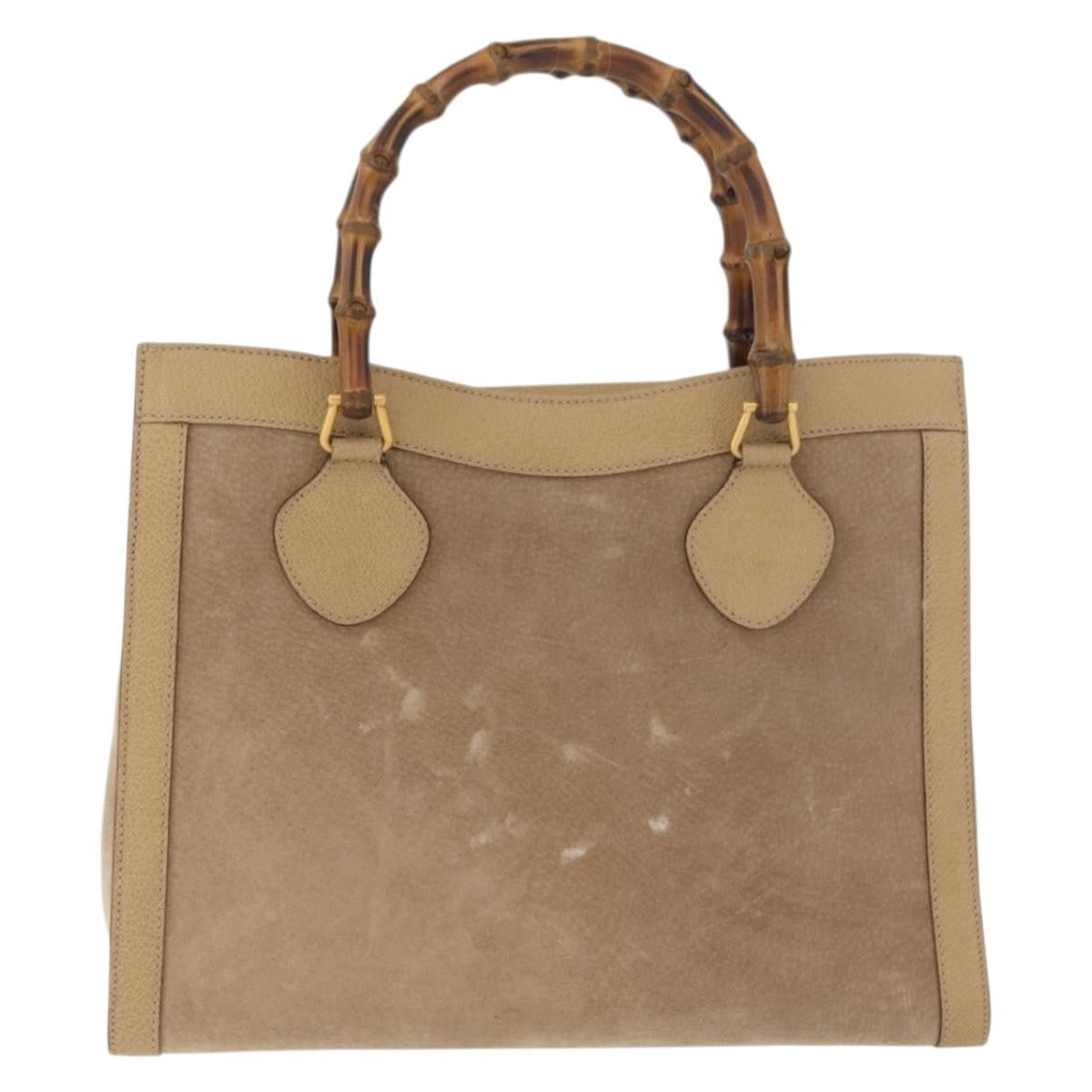 Gucci GUCCI Bamboo Hand Bag Suede Beige Gold 002.0260 Authentic ep14510