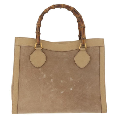 Gucci GUCCI Bamboo Hand Bag Suede Beige Gold 002.0260 Authentic ep14510