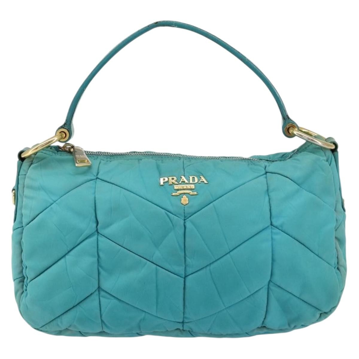 Prada PRADA Shoulder Bag Nylon Turquoise Blue Gold Authentic 148398