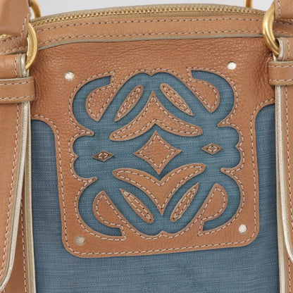 Loewe LOEWE Anagram Hand Bag Nylon Blue Gold Authentic bs31204